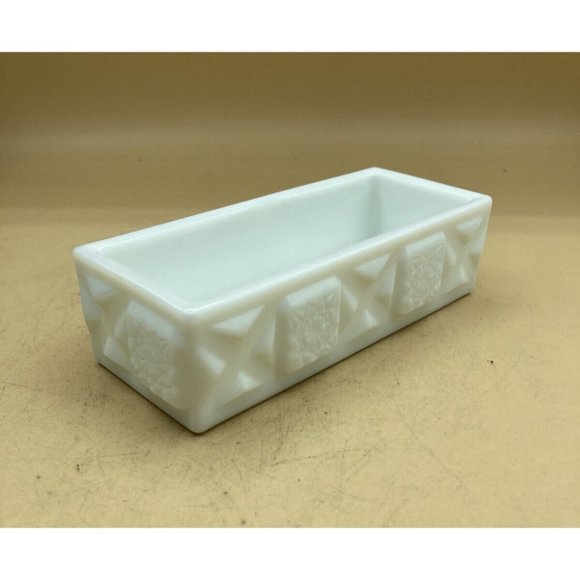 Westmoreland Glass White Milk Glass Quilt Geometric Pattern Butter Dish Lid Only - Picture 1 of 12